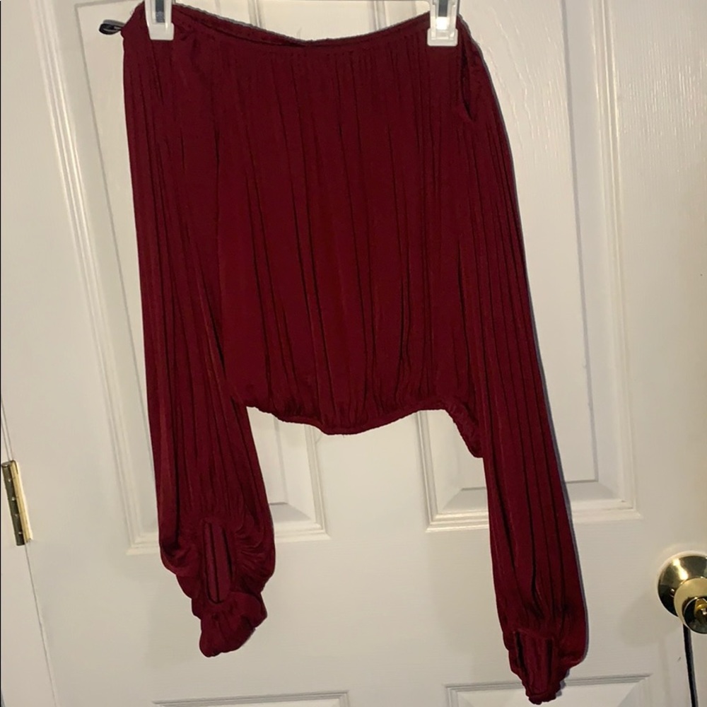 Silk long sleeve off the shoulder crop top